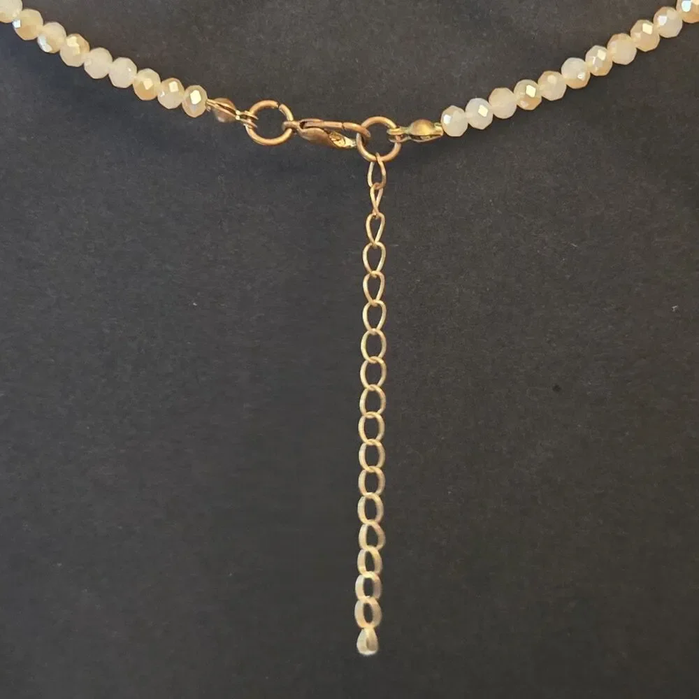 Rose Quartz & Gold Tone‎ Charms Pendant On A Multi Beaded Necklace Unmarked 34